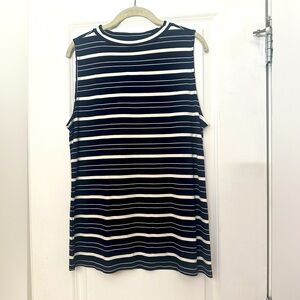 Ann Taylor Navy and Cream Striped Shell